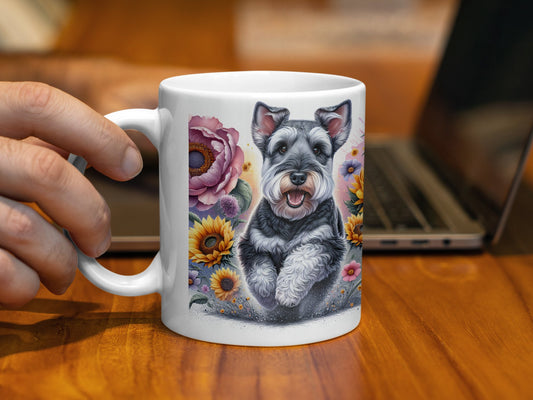 Adorable Schnauzer Pup with Floral Motif Mug product