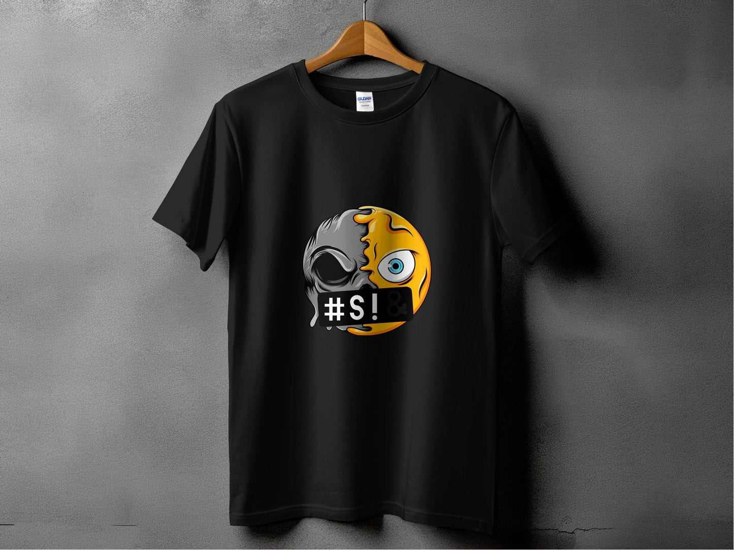 Emoji Half Skull with Hash Symbol Design Novelty T-Shirt - Design & Vybe