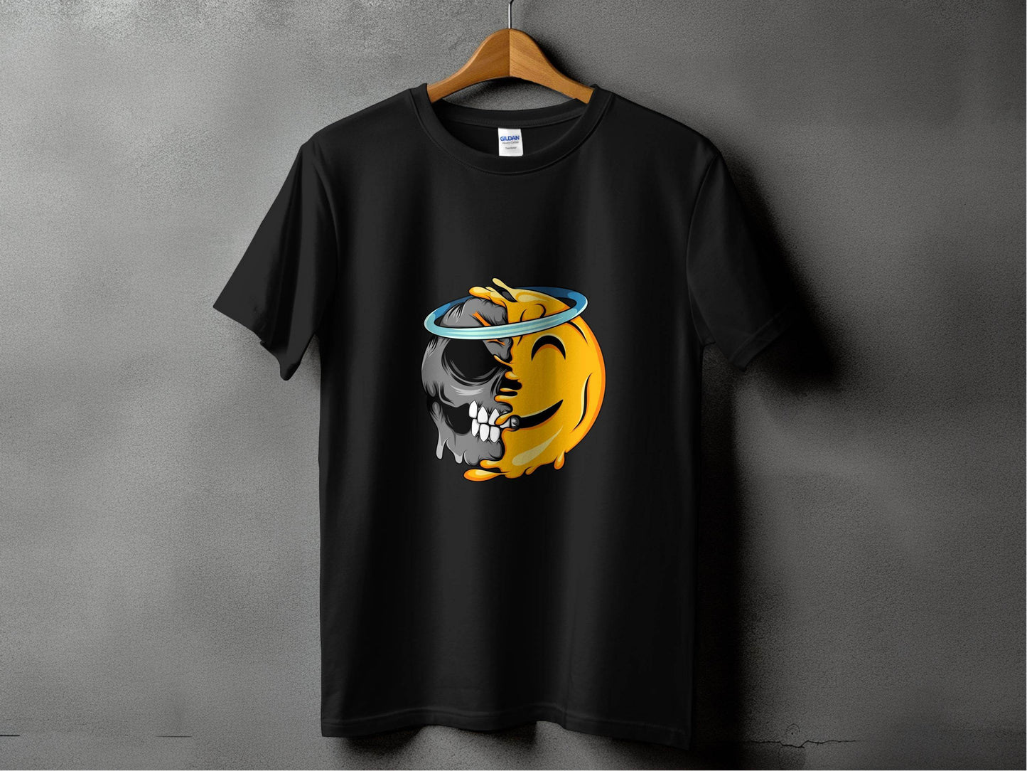 Skull Meets Emoji with a Halo Graphic Novelty T-Shirt - Design & Vybe