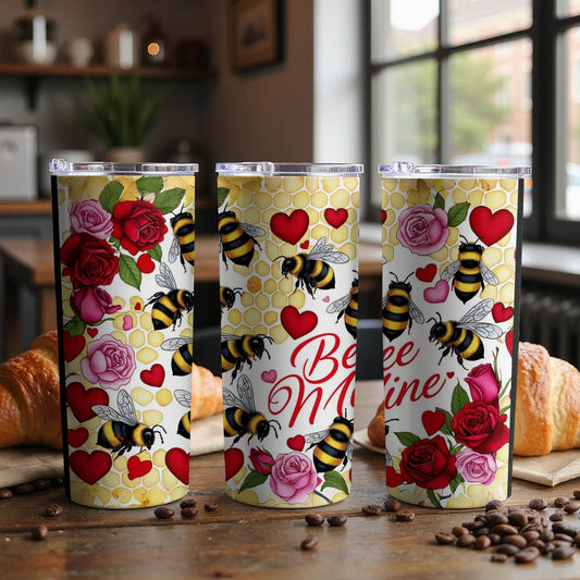 Bee Mine With Roses Hearts and Honeycomb Design Tumbler - Design & Vybe