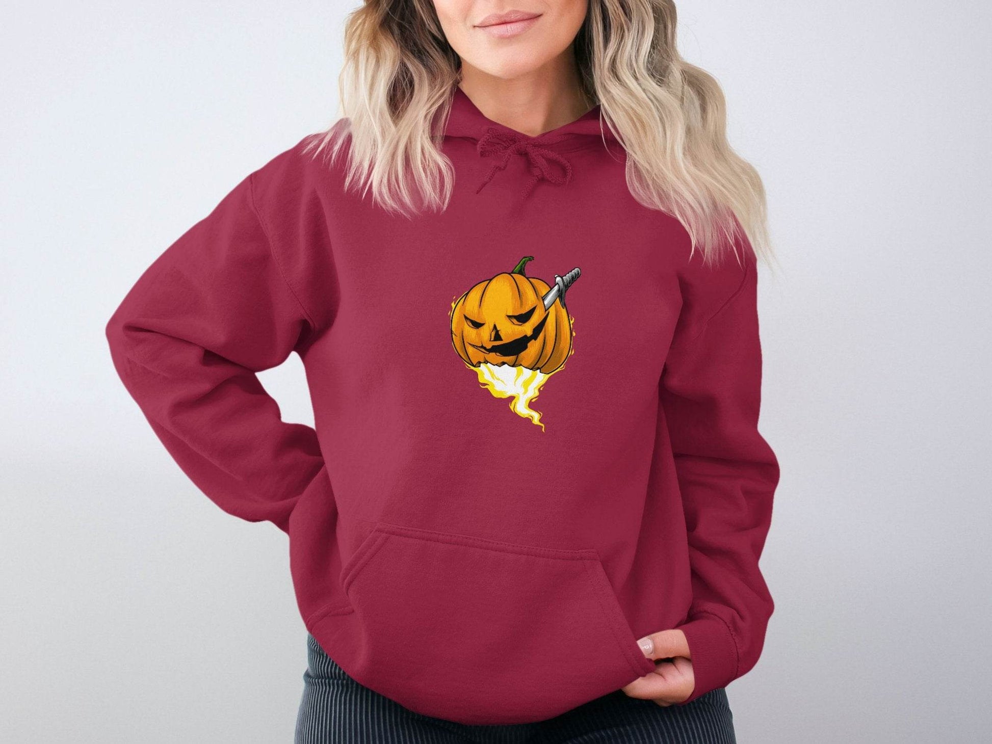 Halloween Pumpkin With Knife Illustration Design Hoodie - Design & Vybe