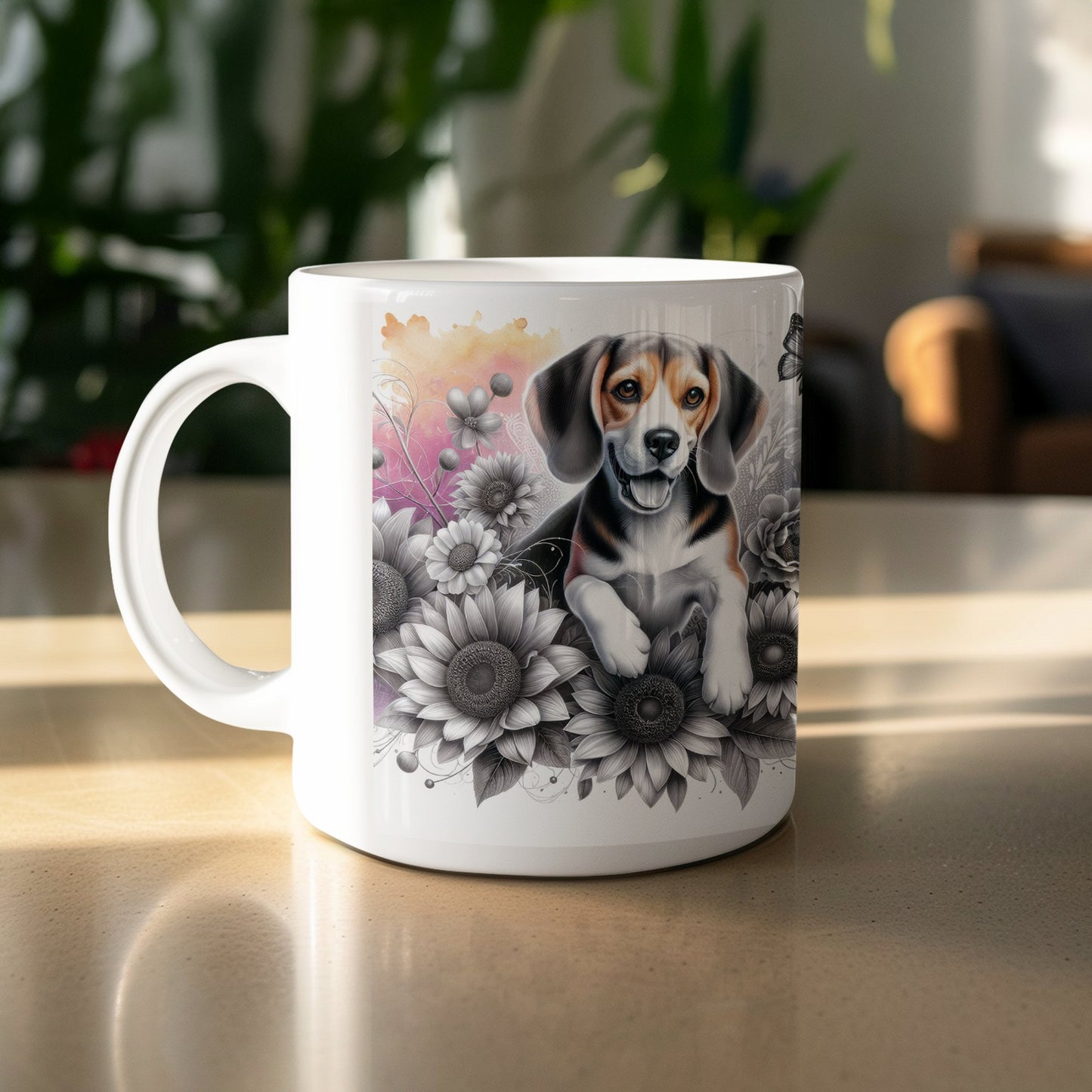 Beagle Dog Surrounded By Flowers Design Mug product type