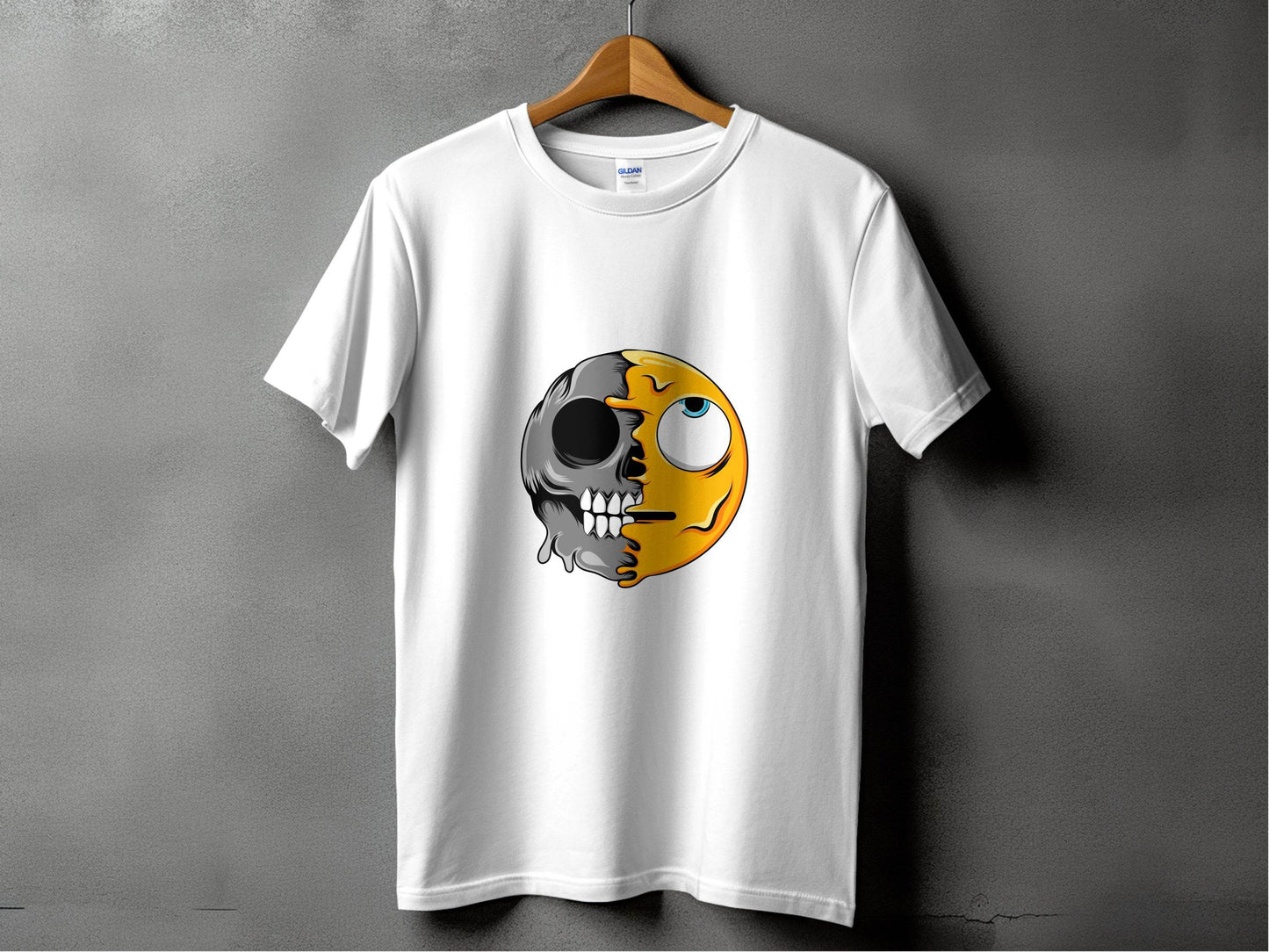 Half Skull Half Emoji Artistic Pattern Novelty T-Shirt - Design & Vybe