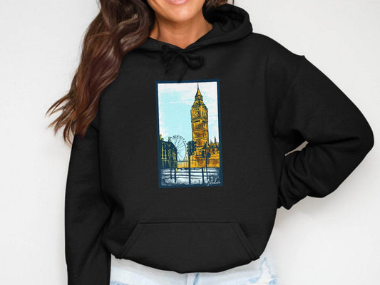 Iconic Big Ben and London Eye Graphic Hoodie - Design & Vybe