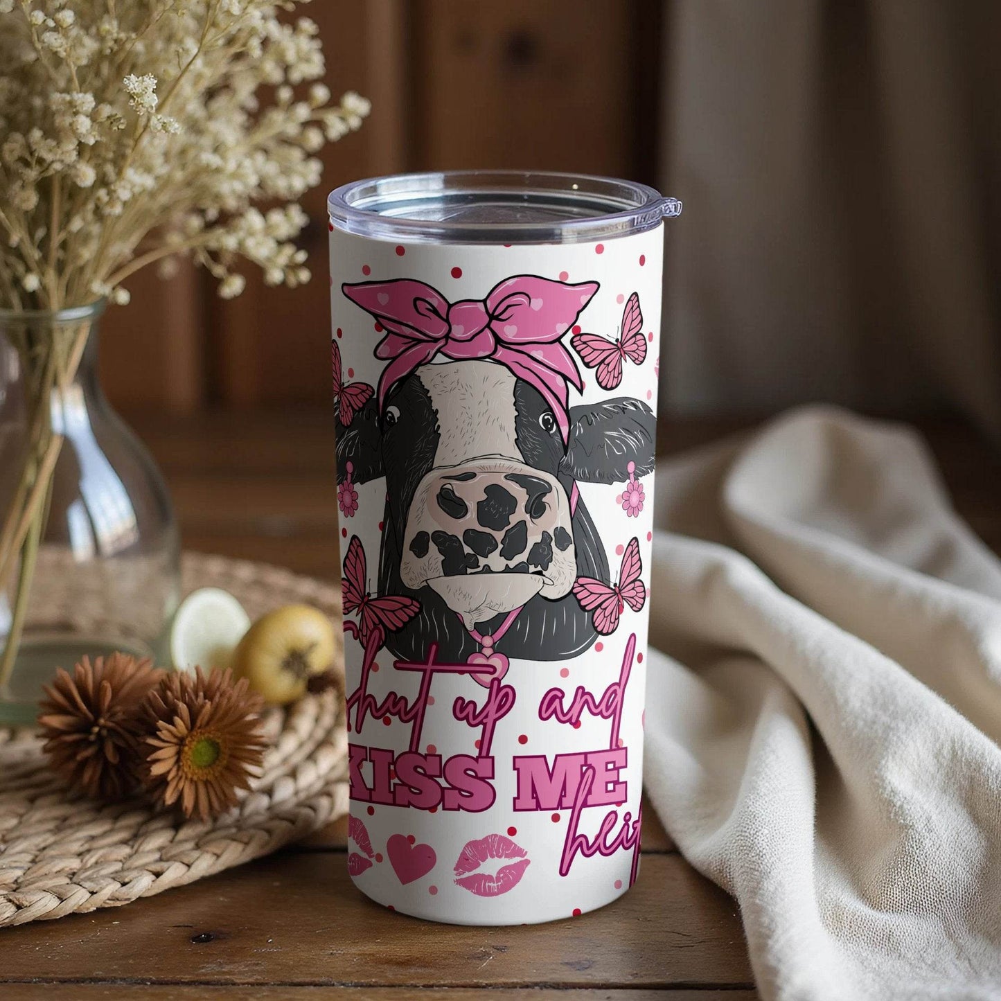 Shut Up and Kiss Me Heifer Design Image For Drinkware Tumbler - Design & Vybe