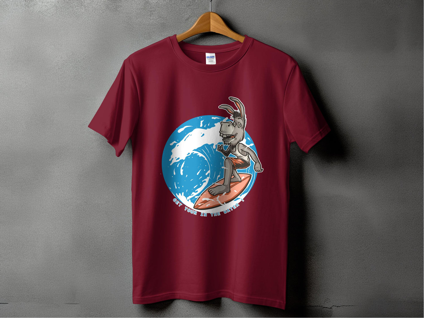 Stylish Dark Red T-Shirt with Surfing Dog Print product type