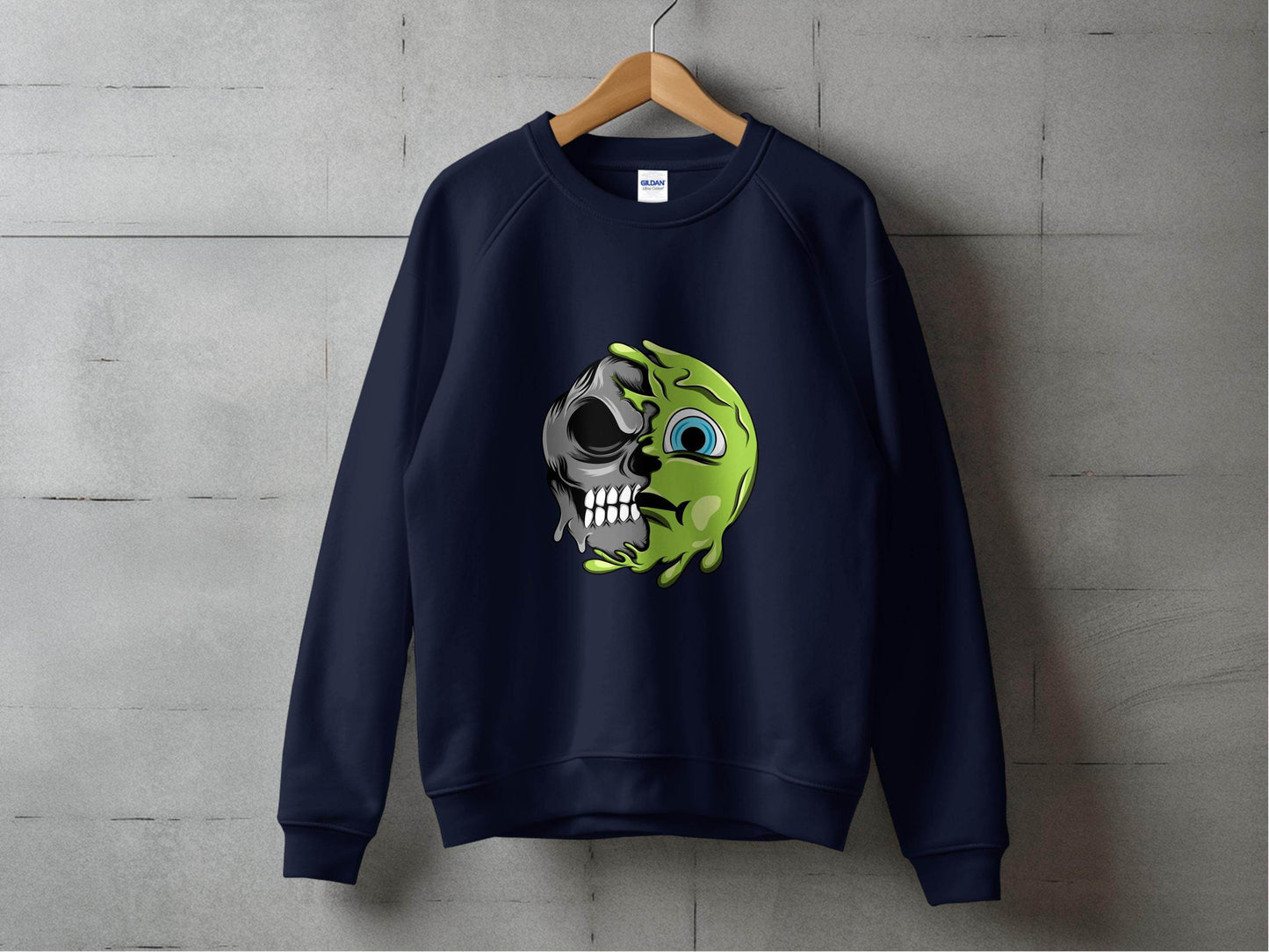 Half Skull Half Slime Design For All New Sweater - Design & Vybe