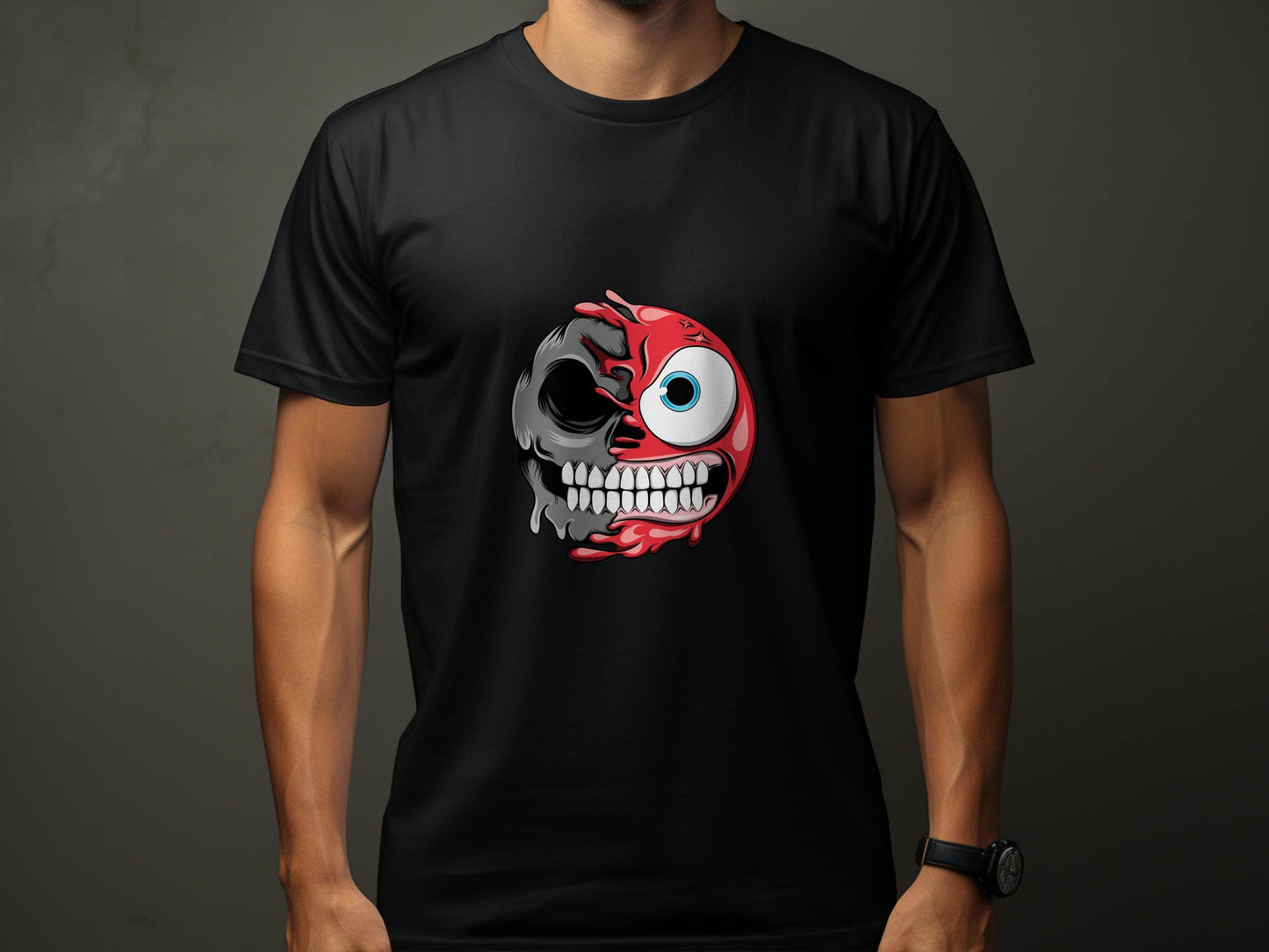 Half Skull And Cartoon Face Fun Graphic Design T-Shirt - Design & Vybe