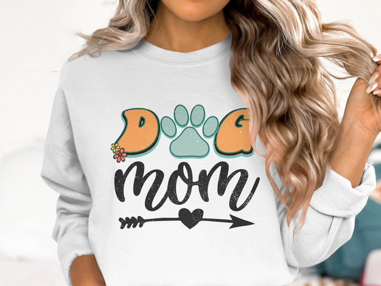 Dog Mom Retro Design Flower And Heart Arrow Graphic Sweater - Design & Vybe