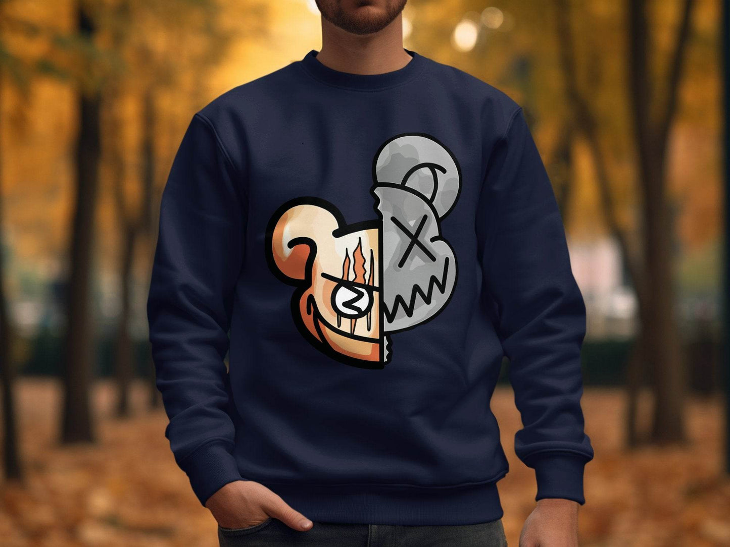 Unique Graphic Half Bear Design Trendy Casual Sweater - Design & Vybe