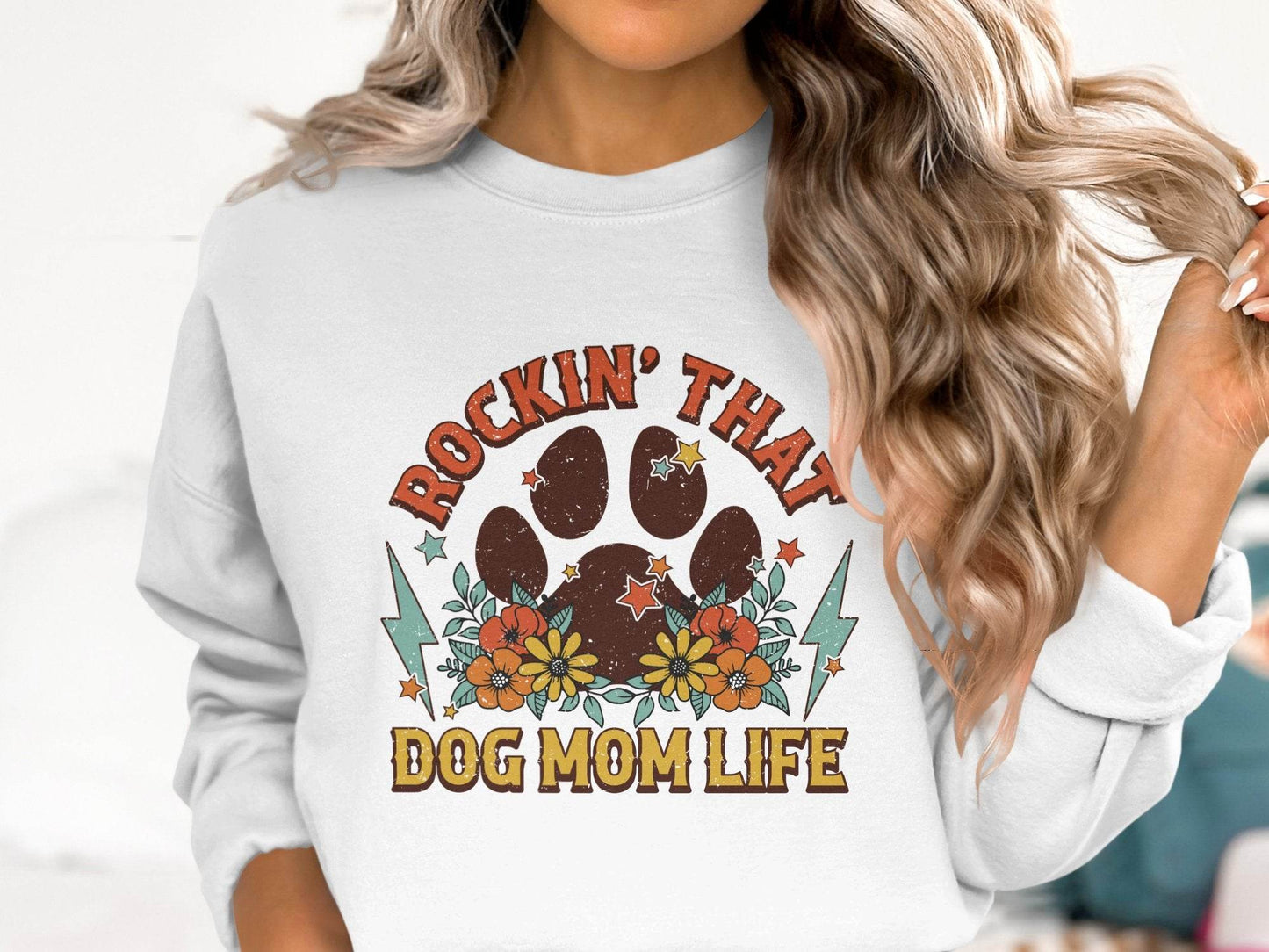 Rockin' That Dog Mom Life With Paw and Flowers Sweater - Design & Vybe