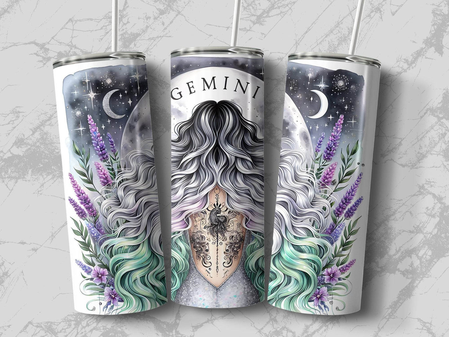 Gemini Zodiac Sign Astrology Woman Back Tattoo Design Tumbler - Design & Vybe