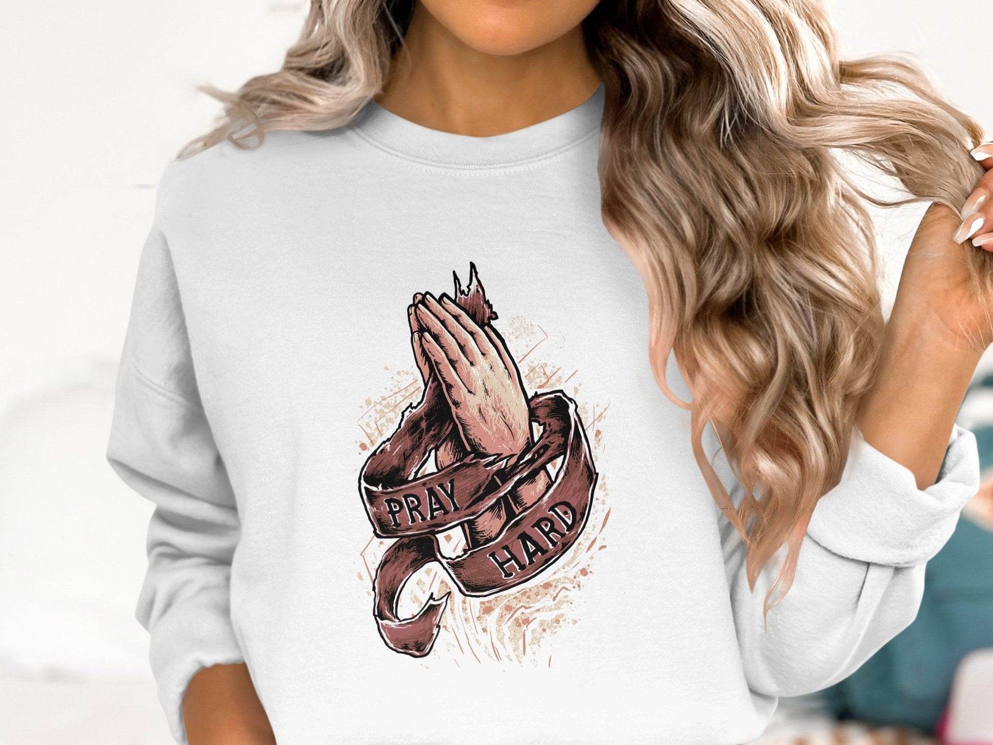 Inspiring Pray Hard Design Prayer Graphic Sweater - Design & Vybe