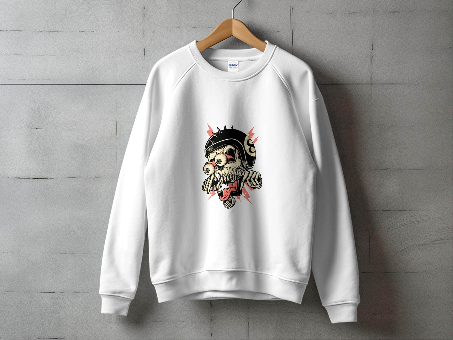 Eight Ball Spiked Helmet Skeleton Ride On Sweater - Design & Vybe