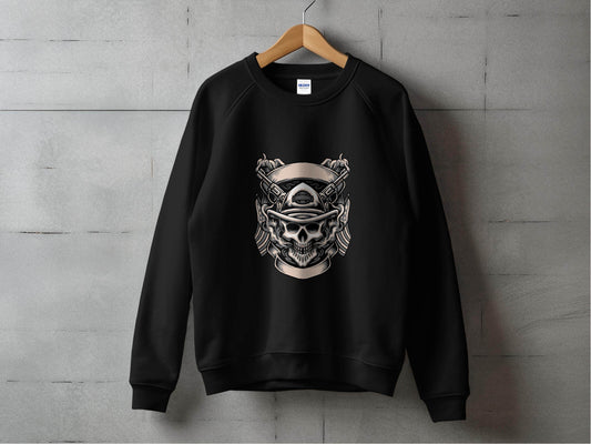 Skull with Guns and Flags Graphic Sweater - Design & Vybe