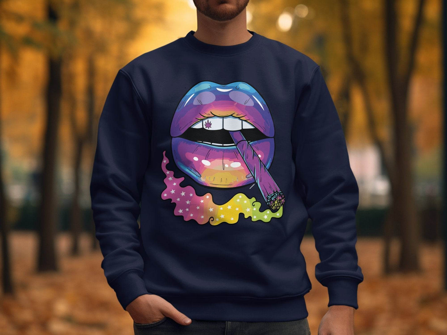 Colorful Lips Smoking Weed Design Sweater - Design & Vybe