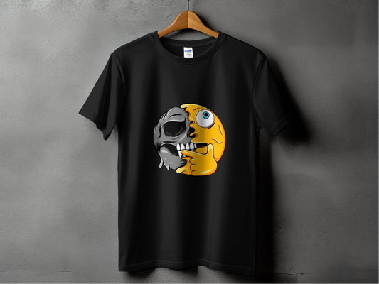 Emoji Skull Half and Half Funny Face Art T-Shirt - Design & Vybe