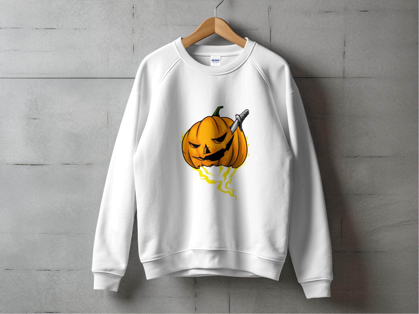 Halloween Pumpkin With Knife Illustration Design Sweater - Design & Vybe