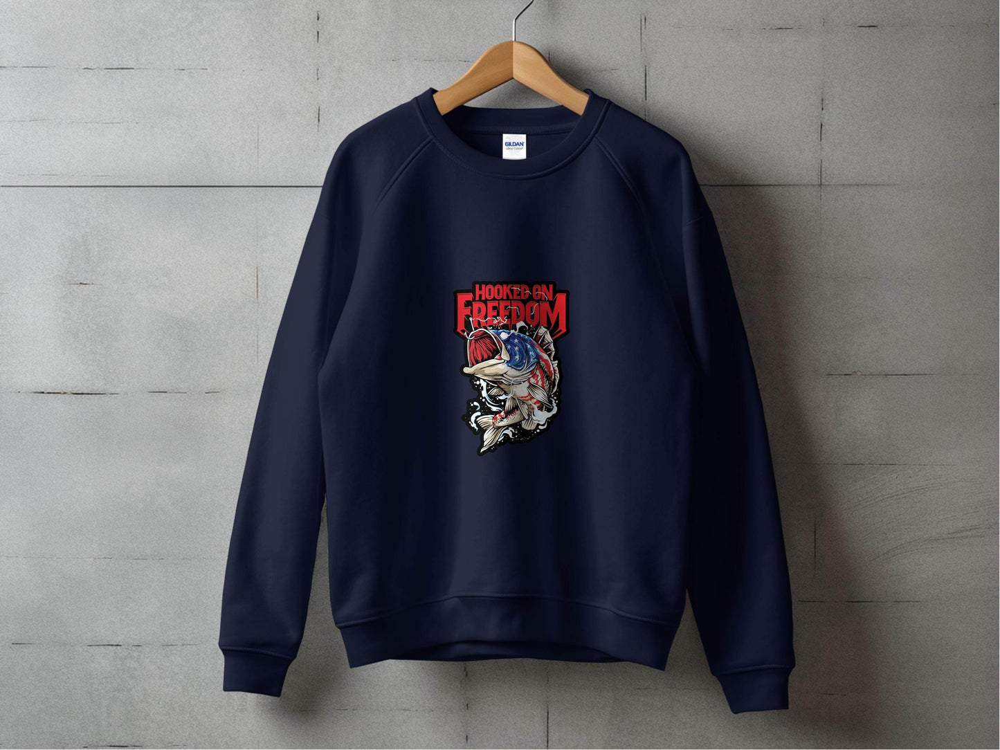 Hooked On Freedom Patriotic Fish Graphic Sweater - Design & Vybe