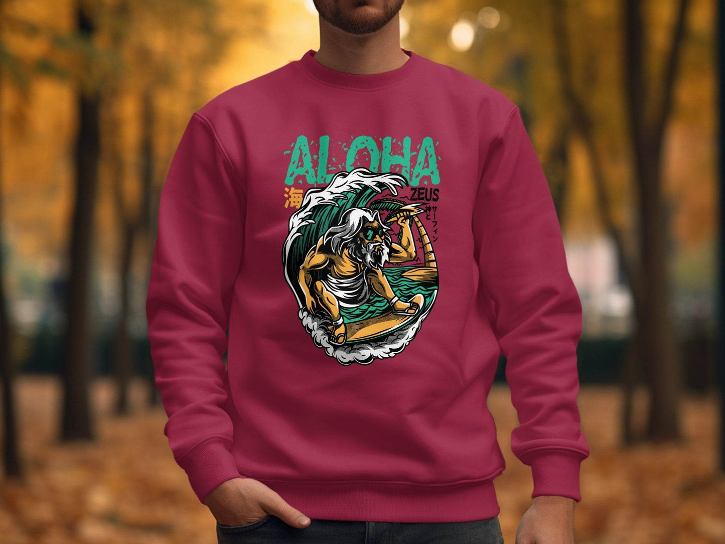 Aloha Zeus God Surf Design Graphic Artistic Sweater - Design & Vybe