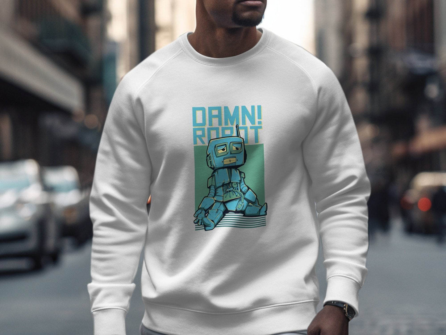DAMN! Sad Robot Art With Greenish Backdrop Design Sweater - Design & Vybe