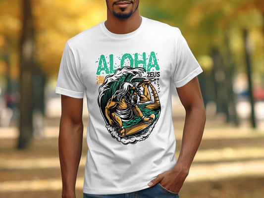 Aloha Zeus God Surf Design Graphic Artistic T-Shirt - Design & Vybe