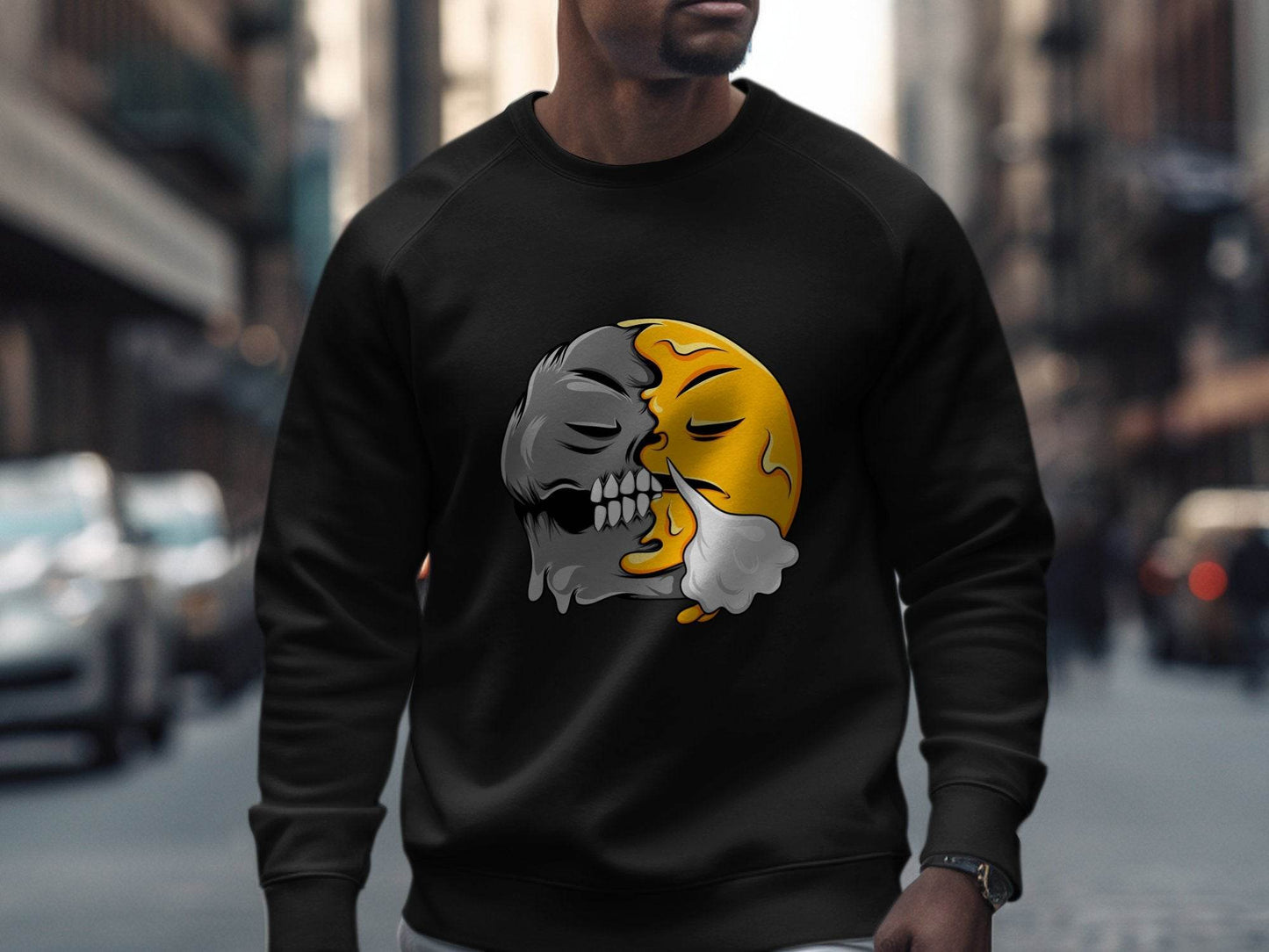 Duality of Nature Smiley Graphic Print Sweater - Design & Vybe
