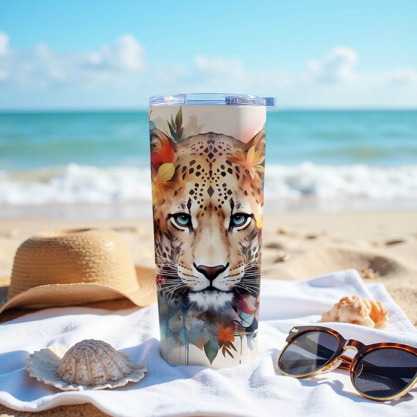 Floral Leopard with Watercolor Effect Design For You Tumbler - Design & Vybe