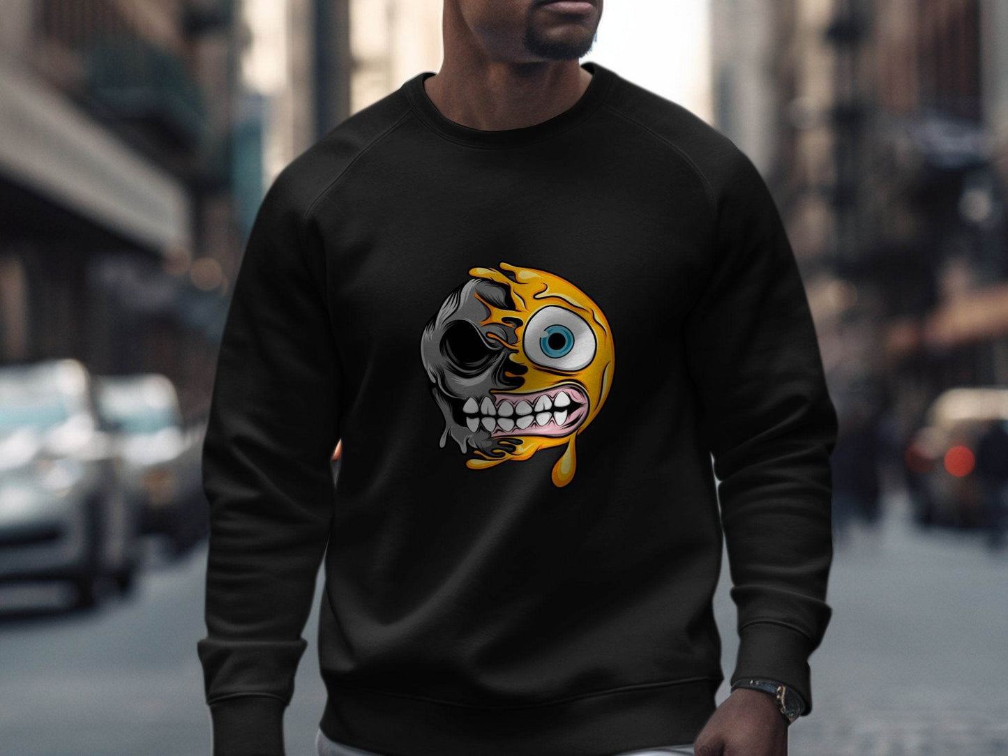 Half Skull Half Emoji With Teeth Out Vector Sweater - Design & Vybe