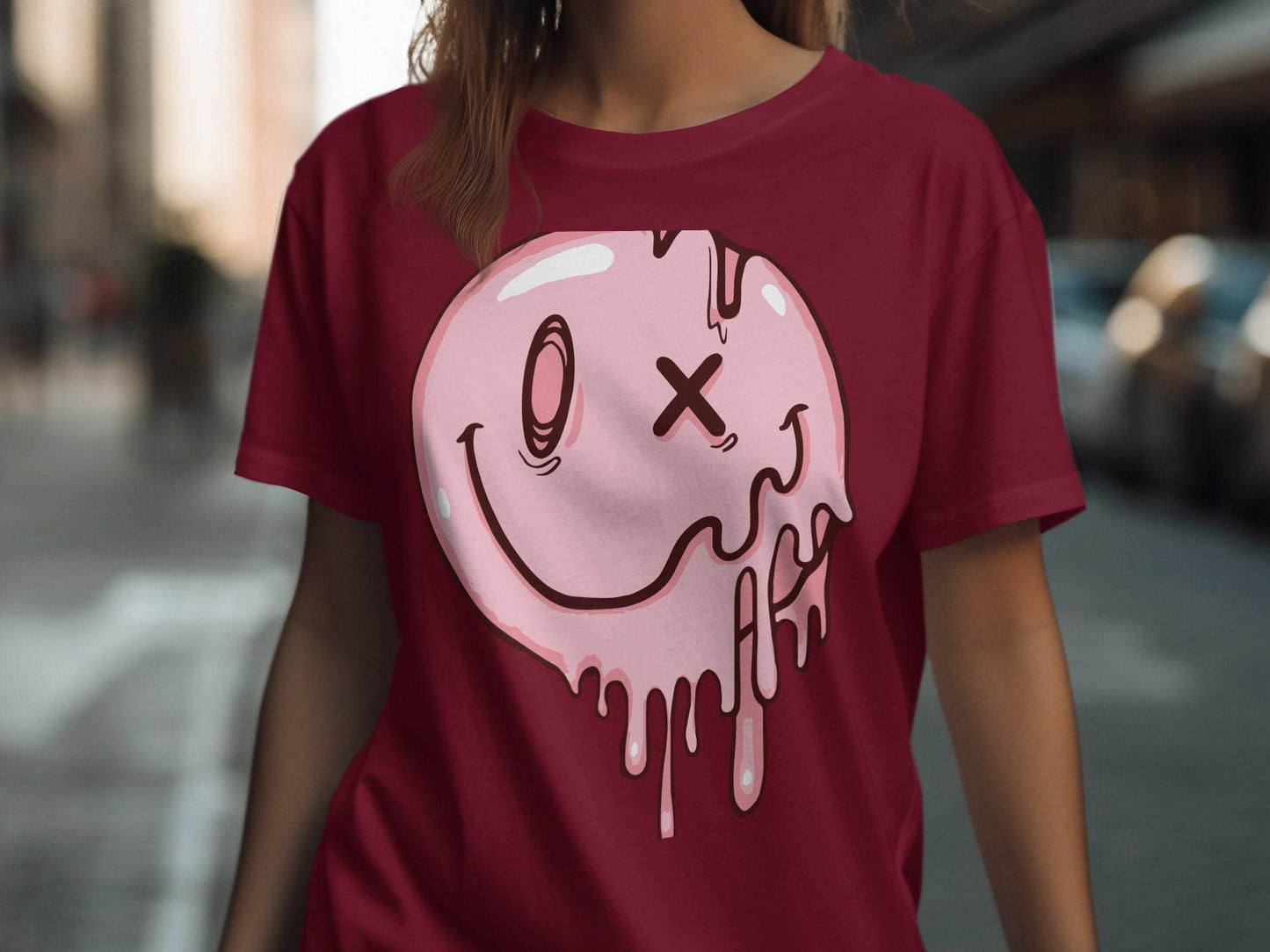 Melting Dripping Smiley Graphic Accent T-Shirt - Design & Vybe