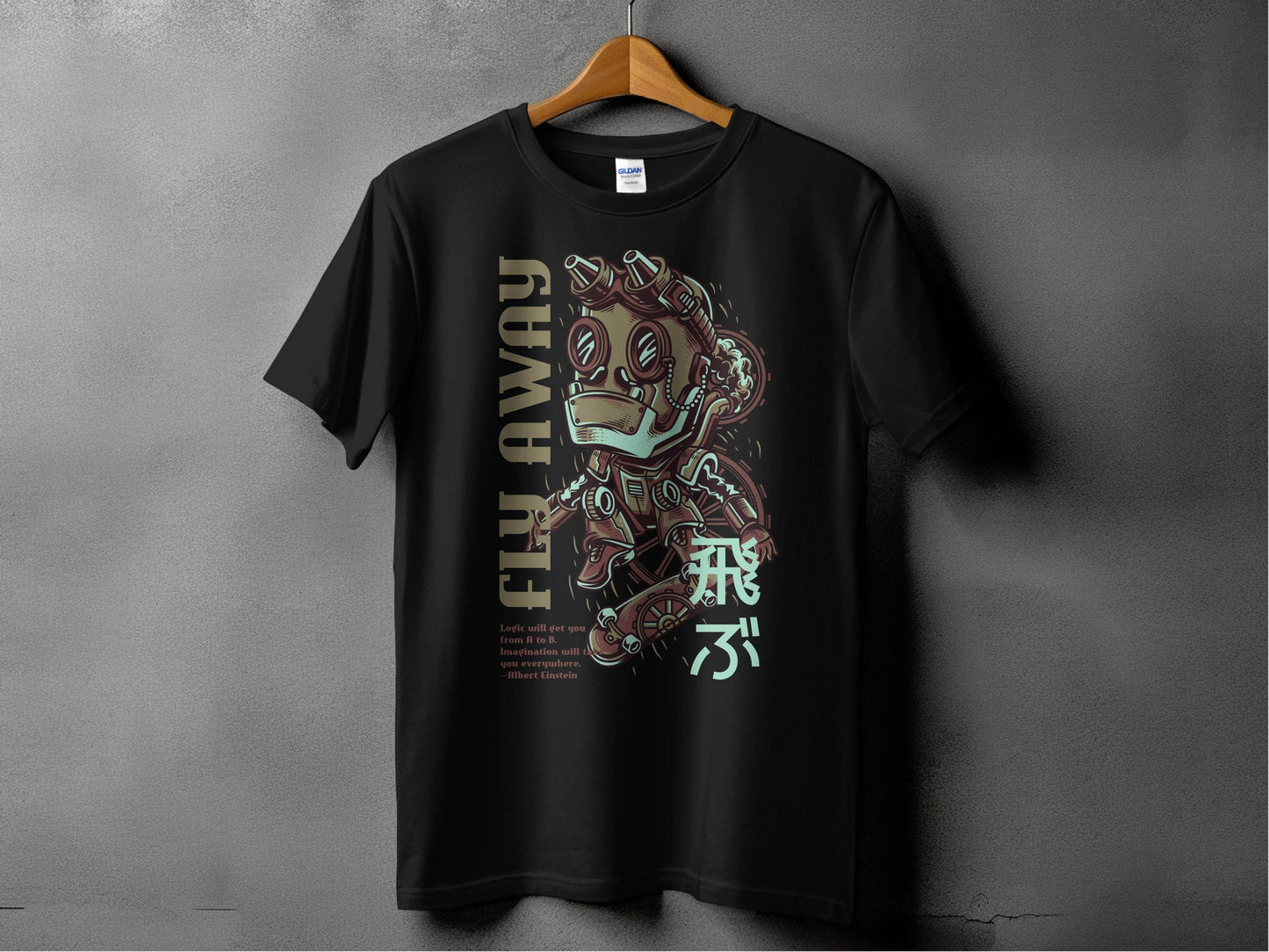 Fly Away Robot Design Featuring Einstein Quote T-Shirt - Design & Vybe