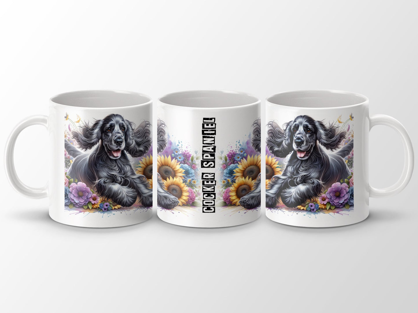 Cocker Spaniel illustration floral design coffee product