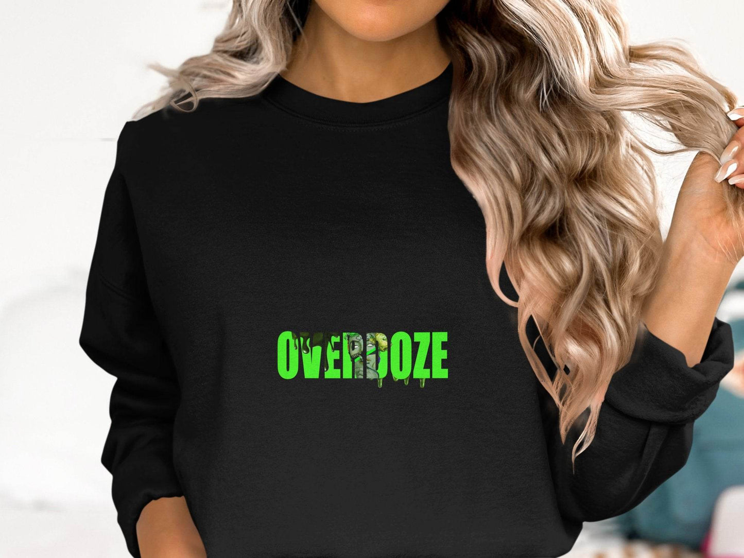 Overdoze Neon Green With Face Graphic Trendy Image Sweater - Design & Vybe