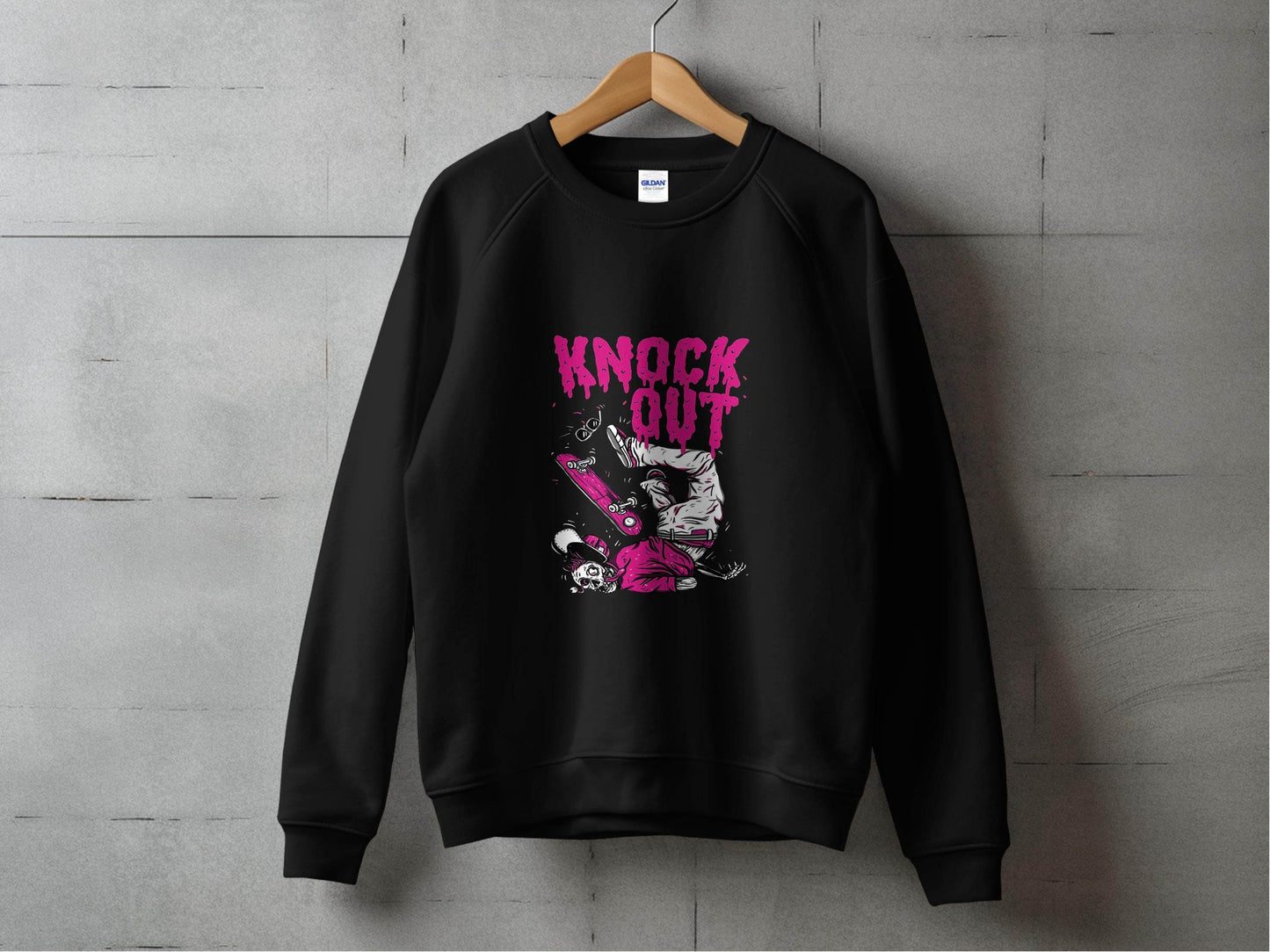 Knock Out Skateboarding Skeleton Illustration Art Sweater - Design & Vybe