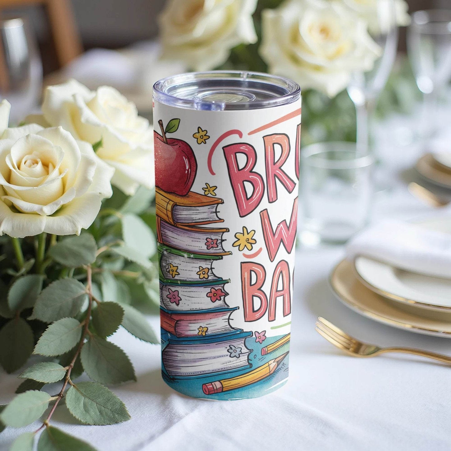 Bruh We Back to School Books and Apple Design Tumbler - Design & Vybe