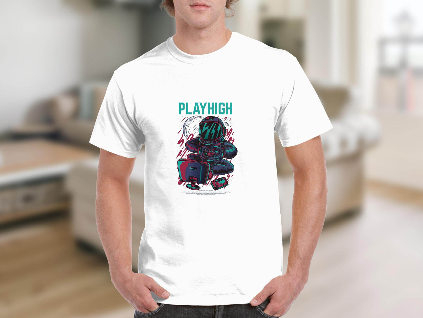 Play High Astronaut Gamer Gaming Illustration T-Shirt - Design & Vybe