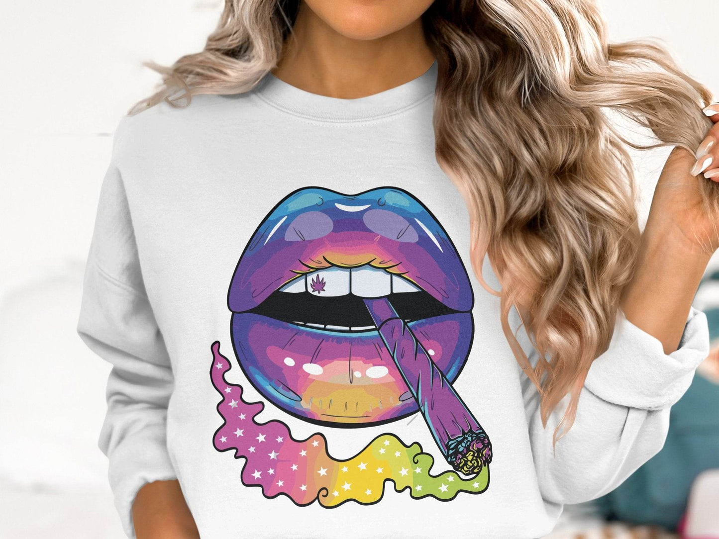 Colorful Lips Smoking Weed Design Sweater - Design & Vybe