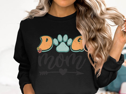Dog Mom Retro Design Flower And Heart Arrow Graphic Sweater - Design & Vybe