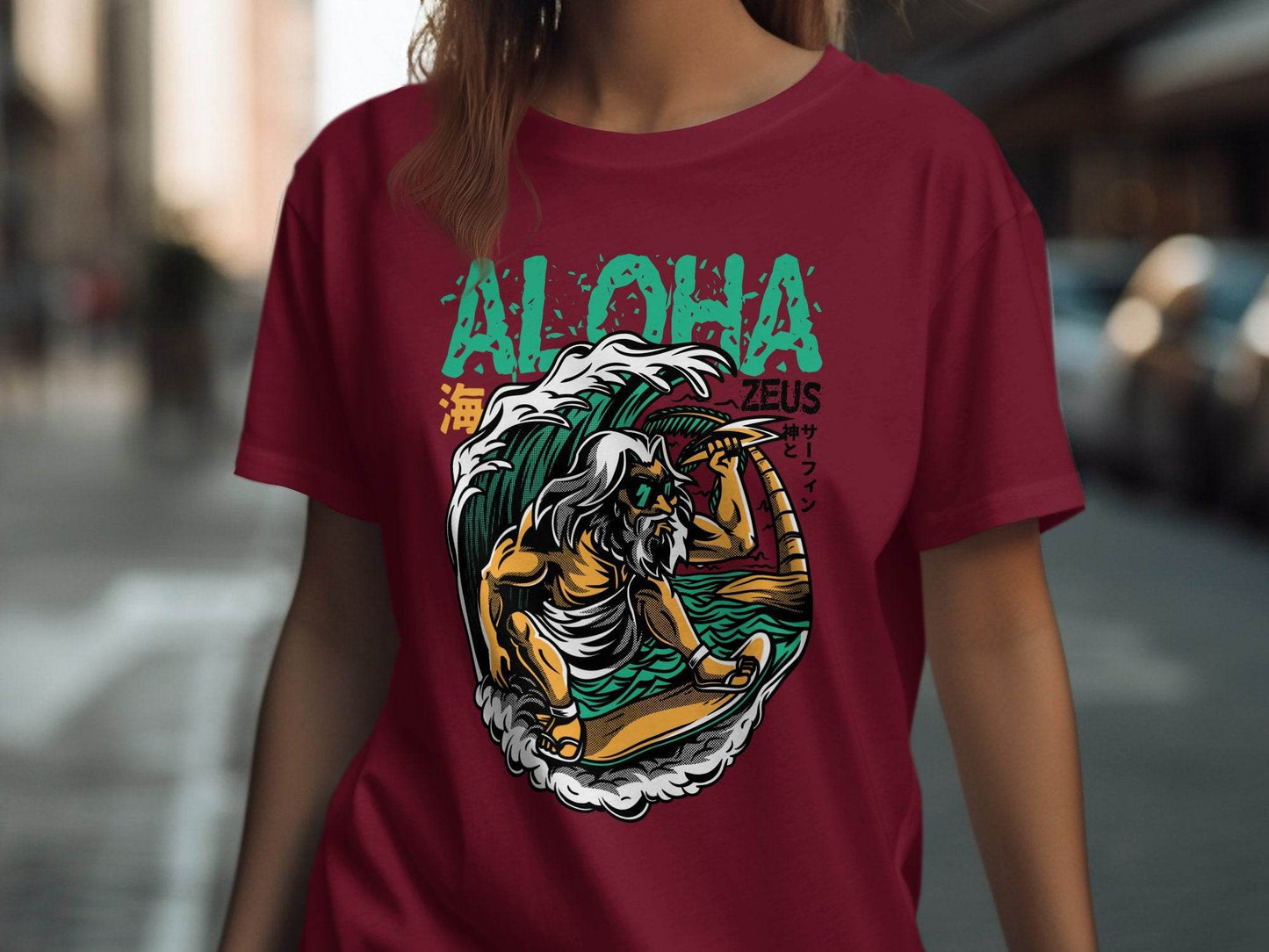 Aloha Zeus God Surf Design Graphic Artistic T-Shirt - Design & Vybe