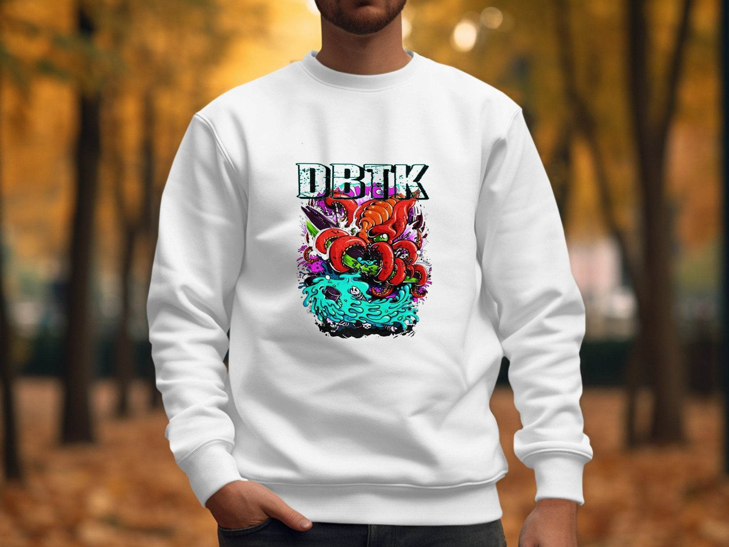 DBTK Octopus Rising with Splashes Graphic Print Sweater - Design & Vybe