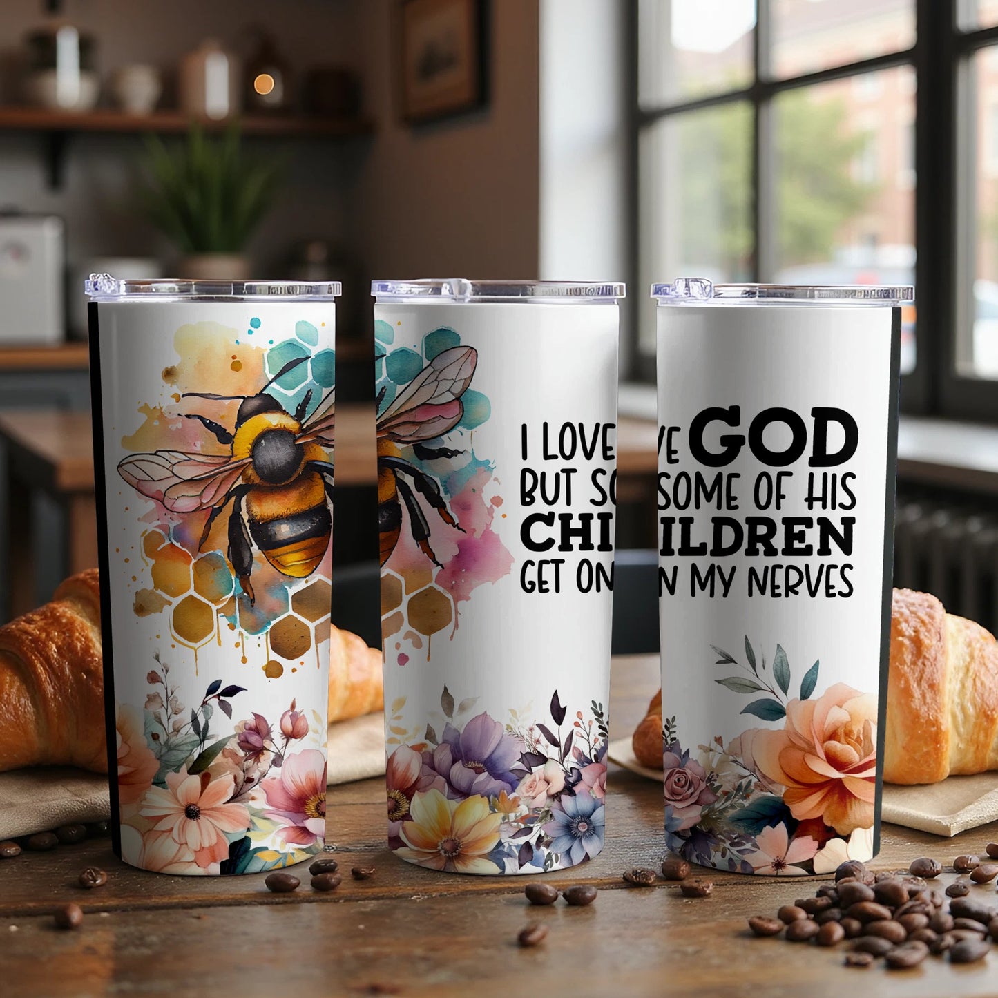 Floral and Bee Design Insulated Tumbler Product