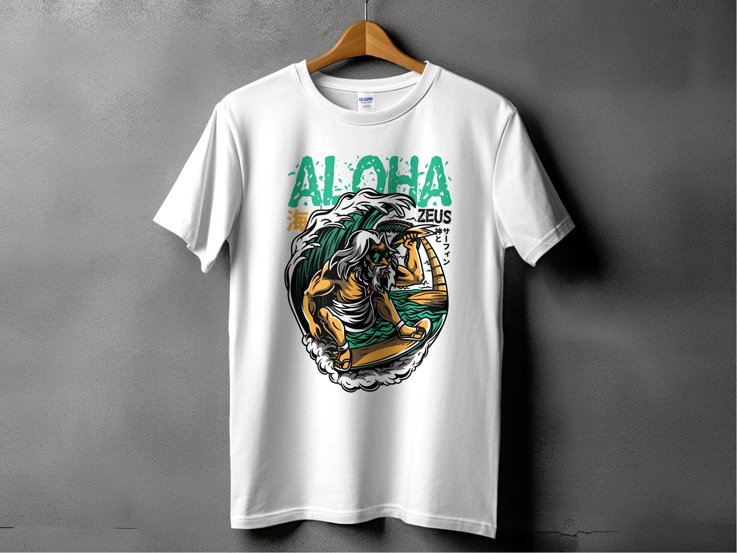 Aloha Zeus God Surf Design Graphic Artistic T-Shirt - Design & Vybe