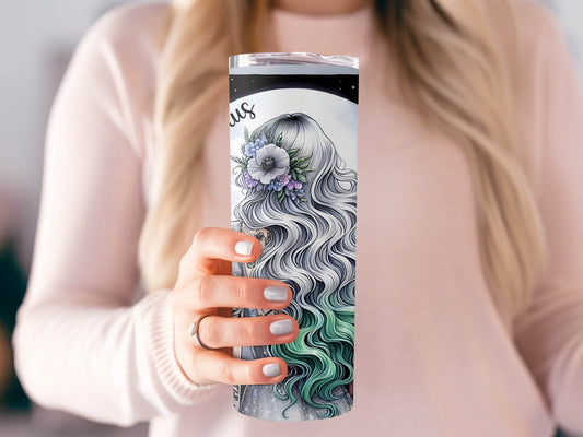 Taurus Zodiac Sign Woman With Moon and Flowers Design Image Tumbler - Design & Vybe