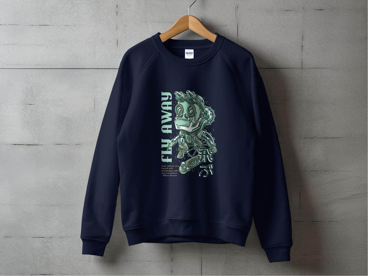 Fly Away Steampunk Robot Skateboard Graphic Design Sweater - Design & Vybe