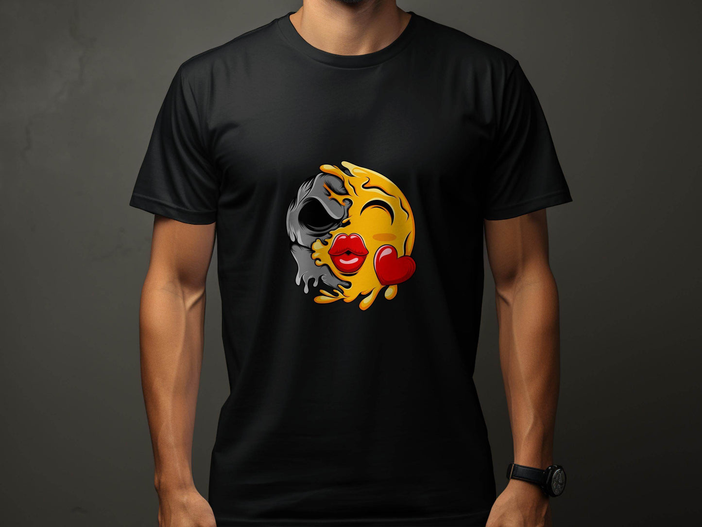 Melting Emoji Kiss with Skull Graphic Design T-Shirt - Design & Vybe
