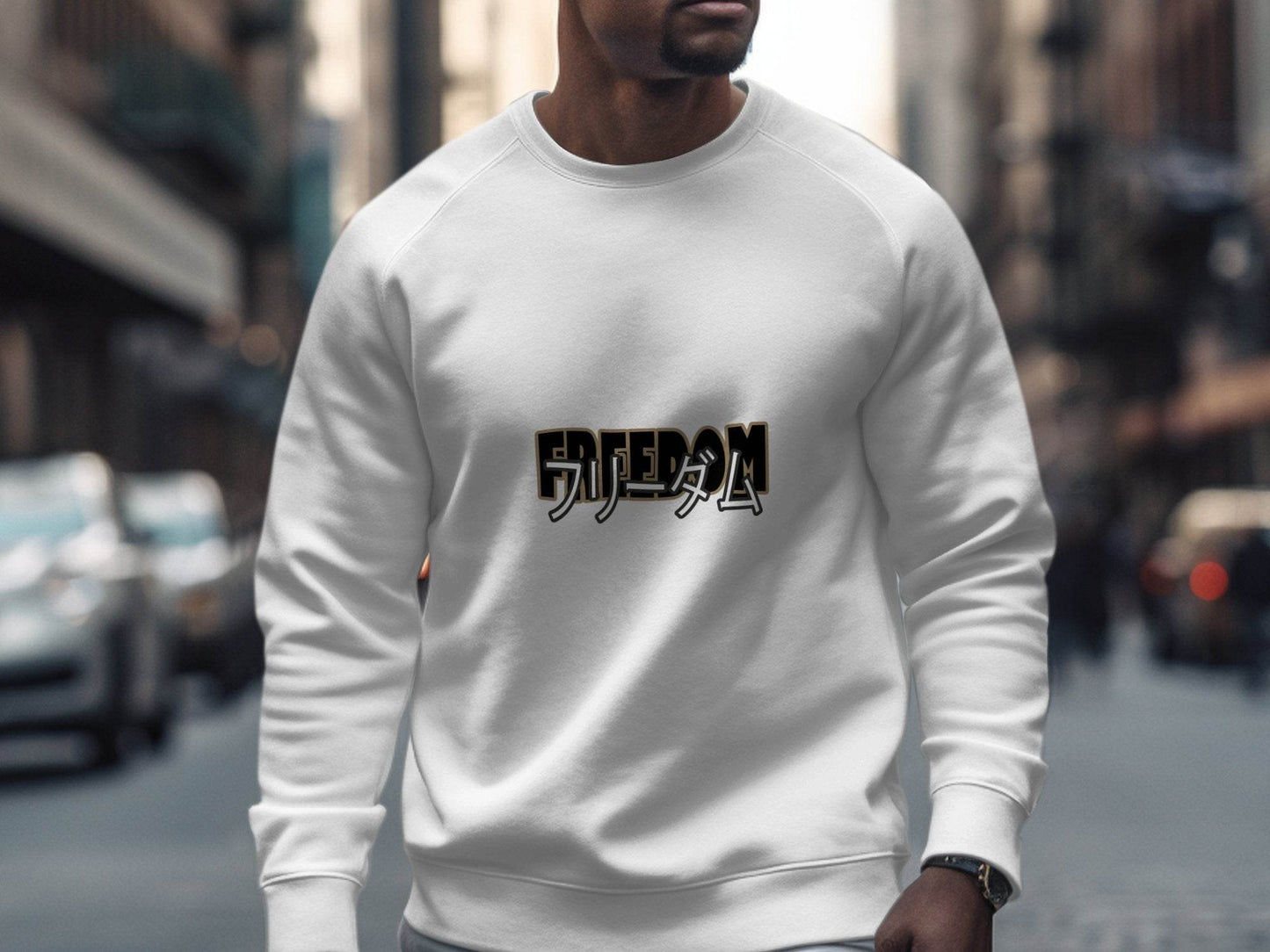 Black Gold Freedom Japanese Text Design Sweater - Design & Vybe