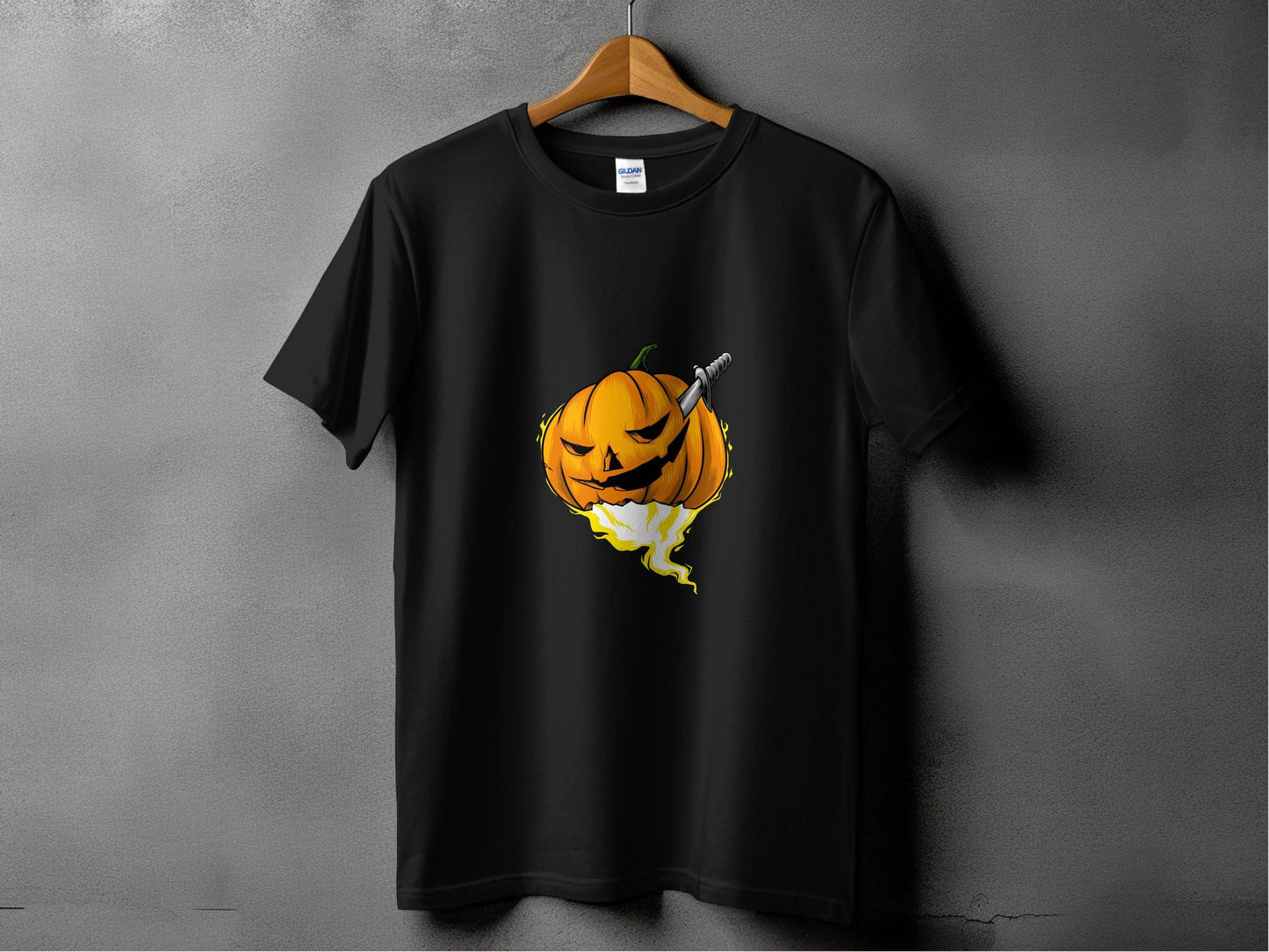 Halloween Pumpkin With Knife Illustration Design T-Shirt - Design & Vybe