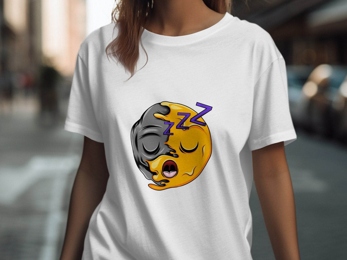 Tired Cartoon Character with Snoozing ZZZ Symbols T-Shirt - Design & Vybe