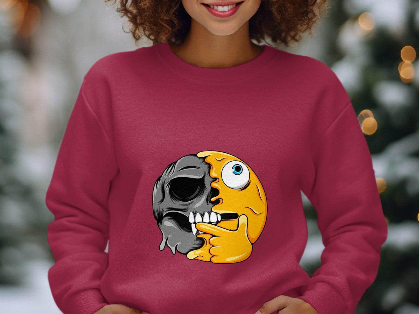 Emoji Skull Half and Half Funny Face Art Sweater - Design & Vybe
