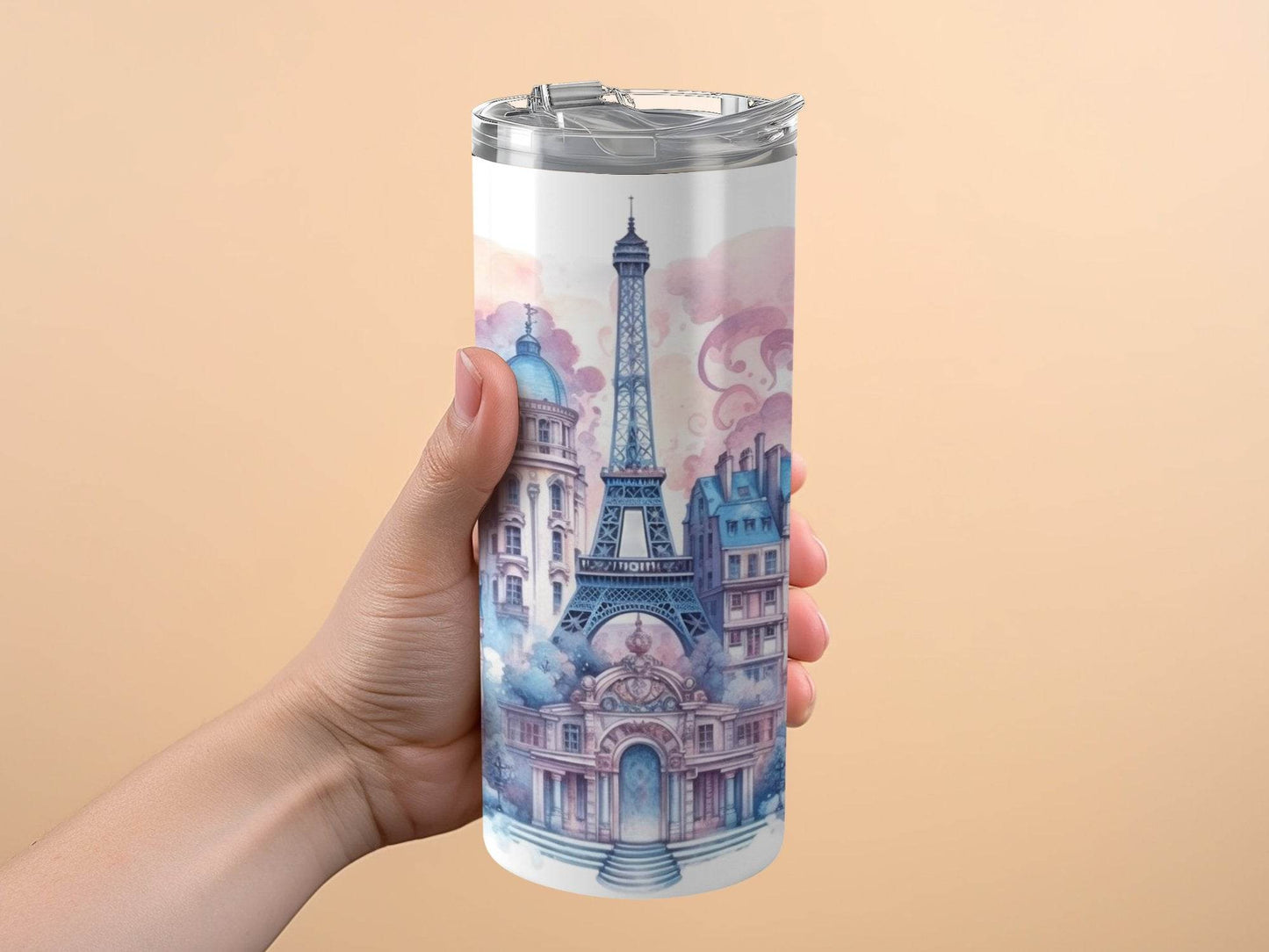 Watercolor Paris Eiffel Tower Dreamy Skyline Artistic Tumbler - Design & Vybe